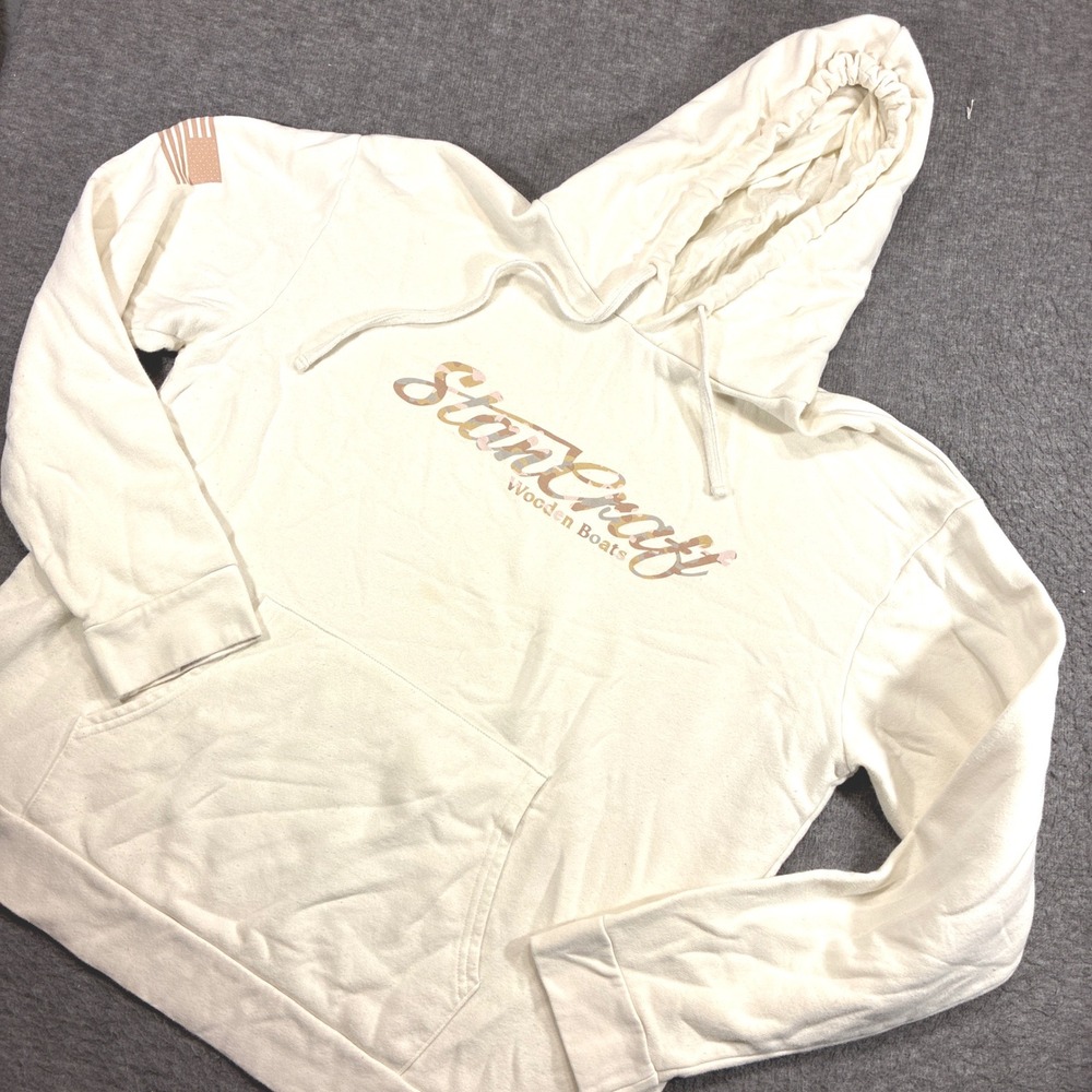 StanCraft Wooden Boats Hoodie Mens XXL Cream Graphic Pullover Next Level Apparel
